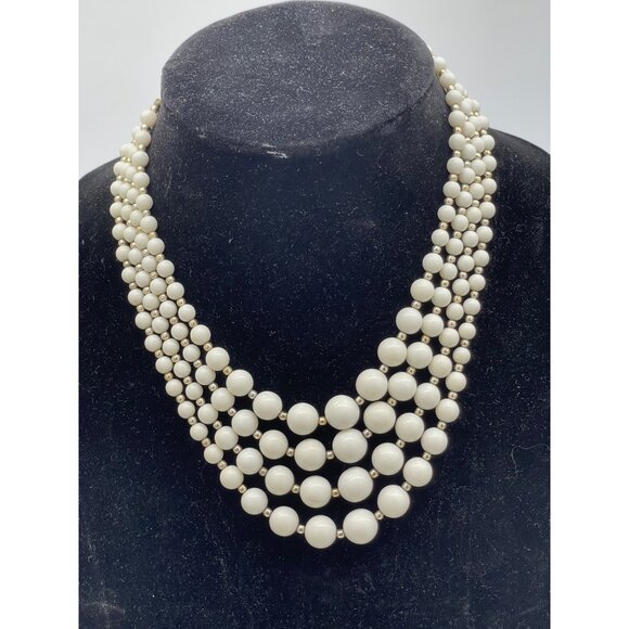 Early 1950's  Simulated Pearl & Gold Tone Beads 4 Strand Necklace, Adjustable, 1 - Picture 1 of 7
